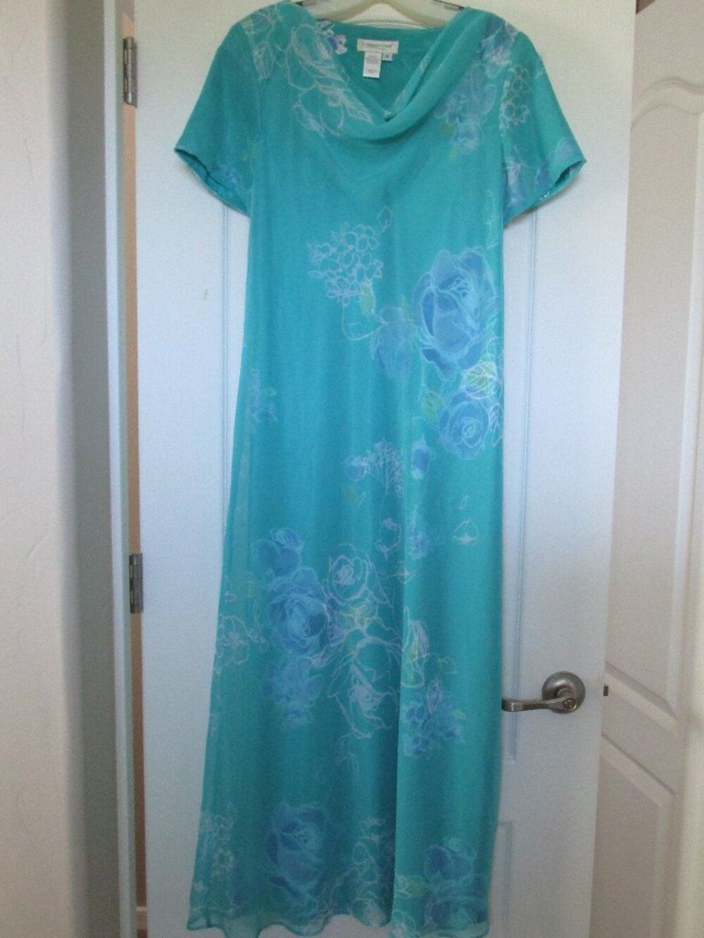 long sheer over satin layer dress